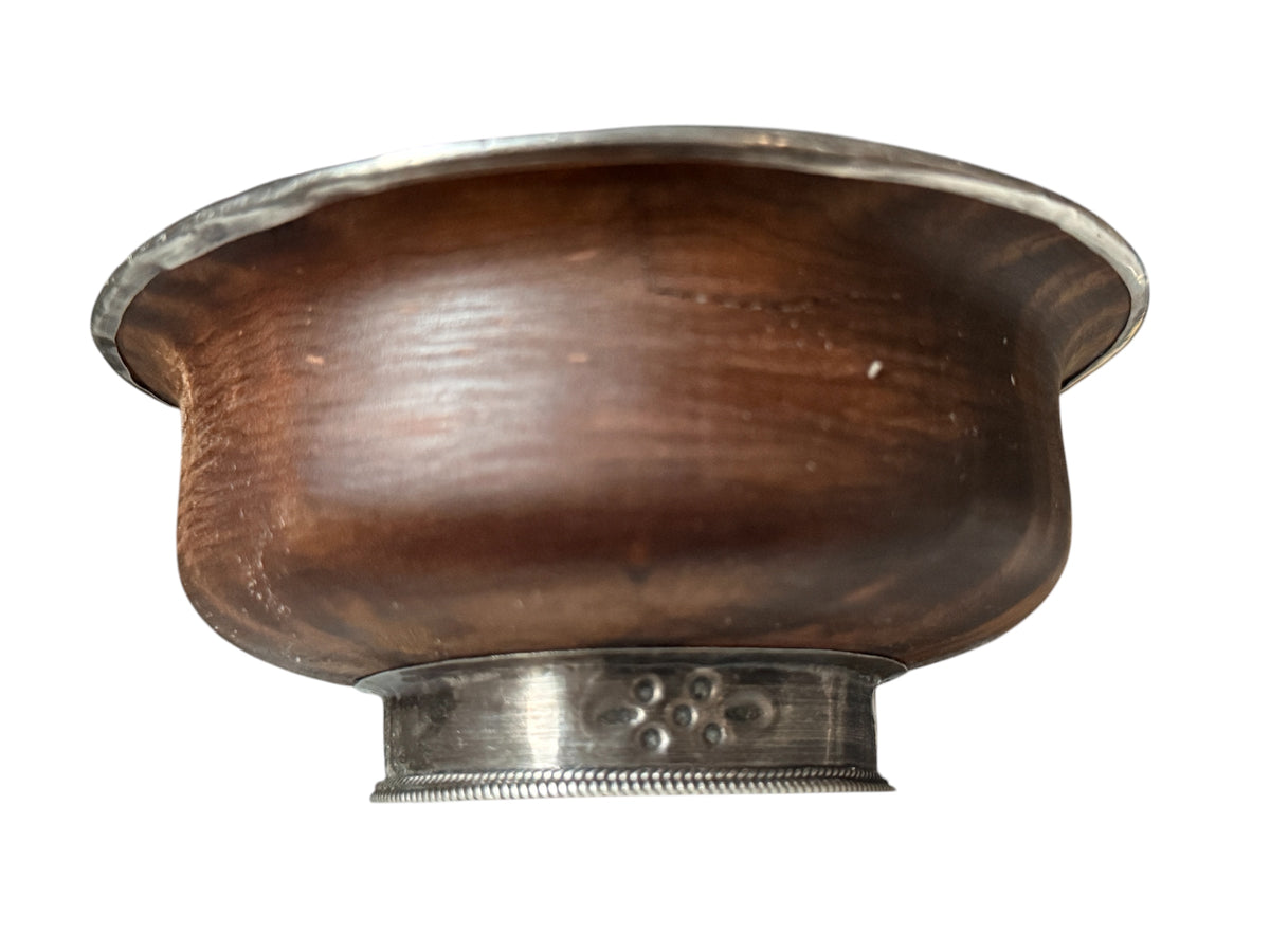 Antique Tibetan Burlwood Silver Mounted Offering Bowl Himalayan Cup