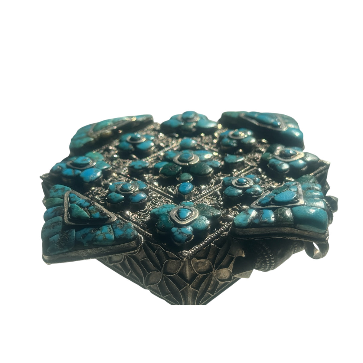 Antique Tibetan silver and turquoise ghau