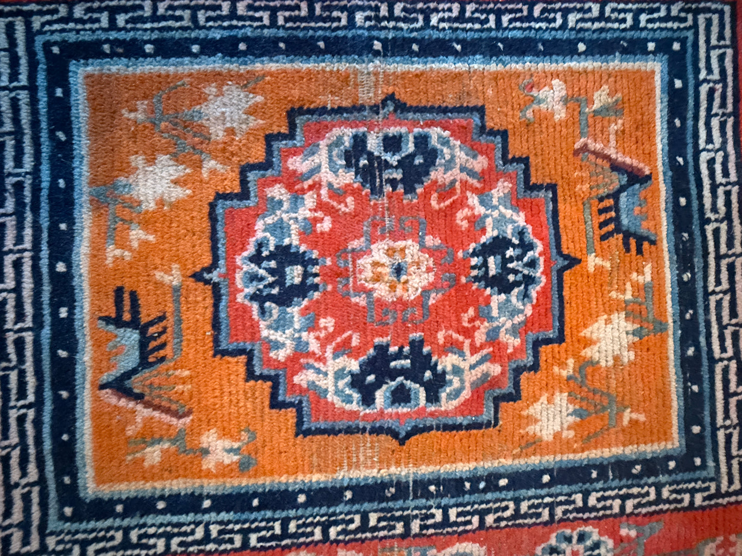 An antique meditation rug / saddle rug topper