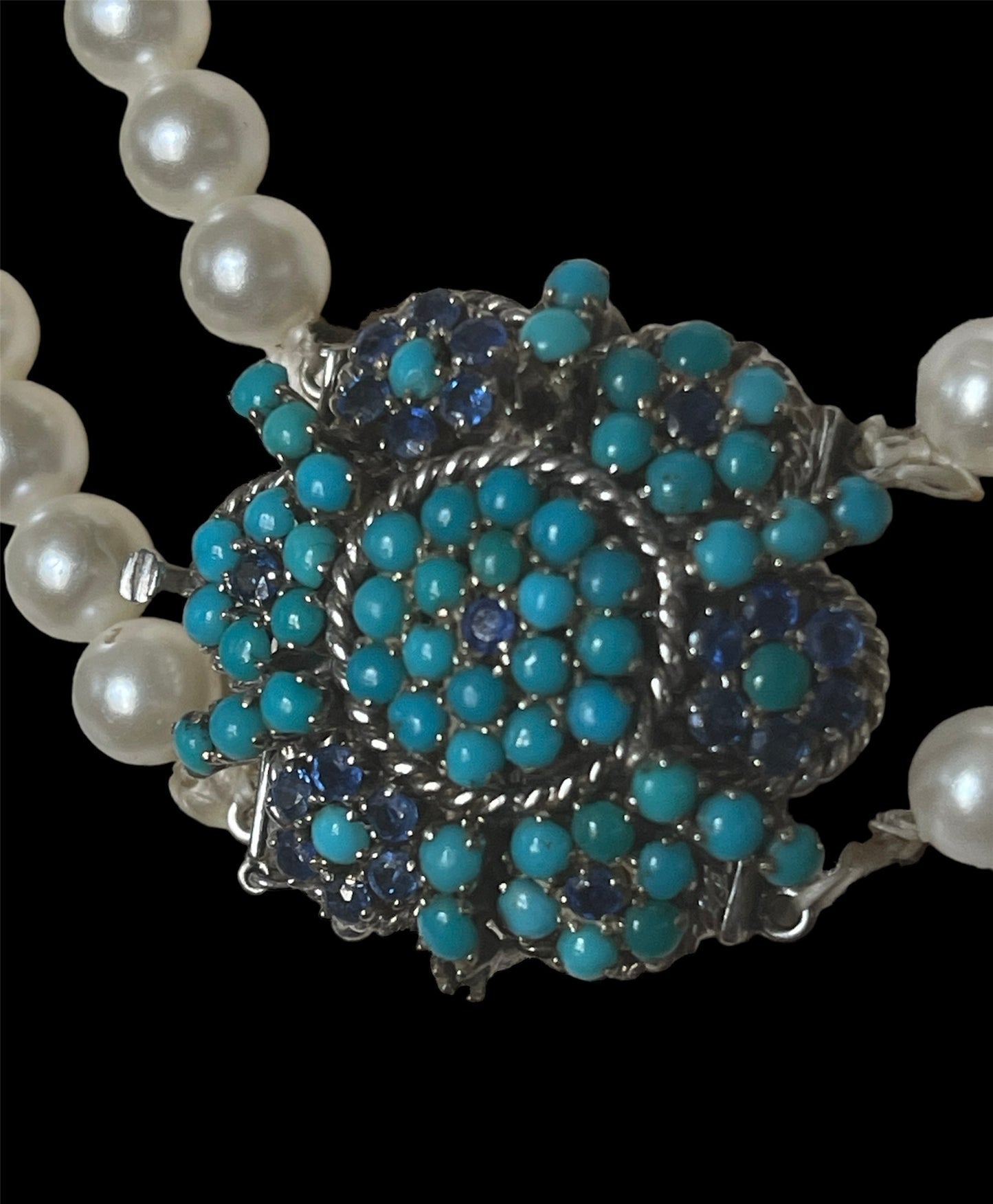 18k gold, turquoise and sapphire and pearl necklace