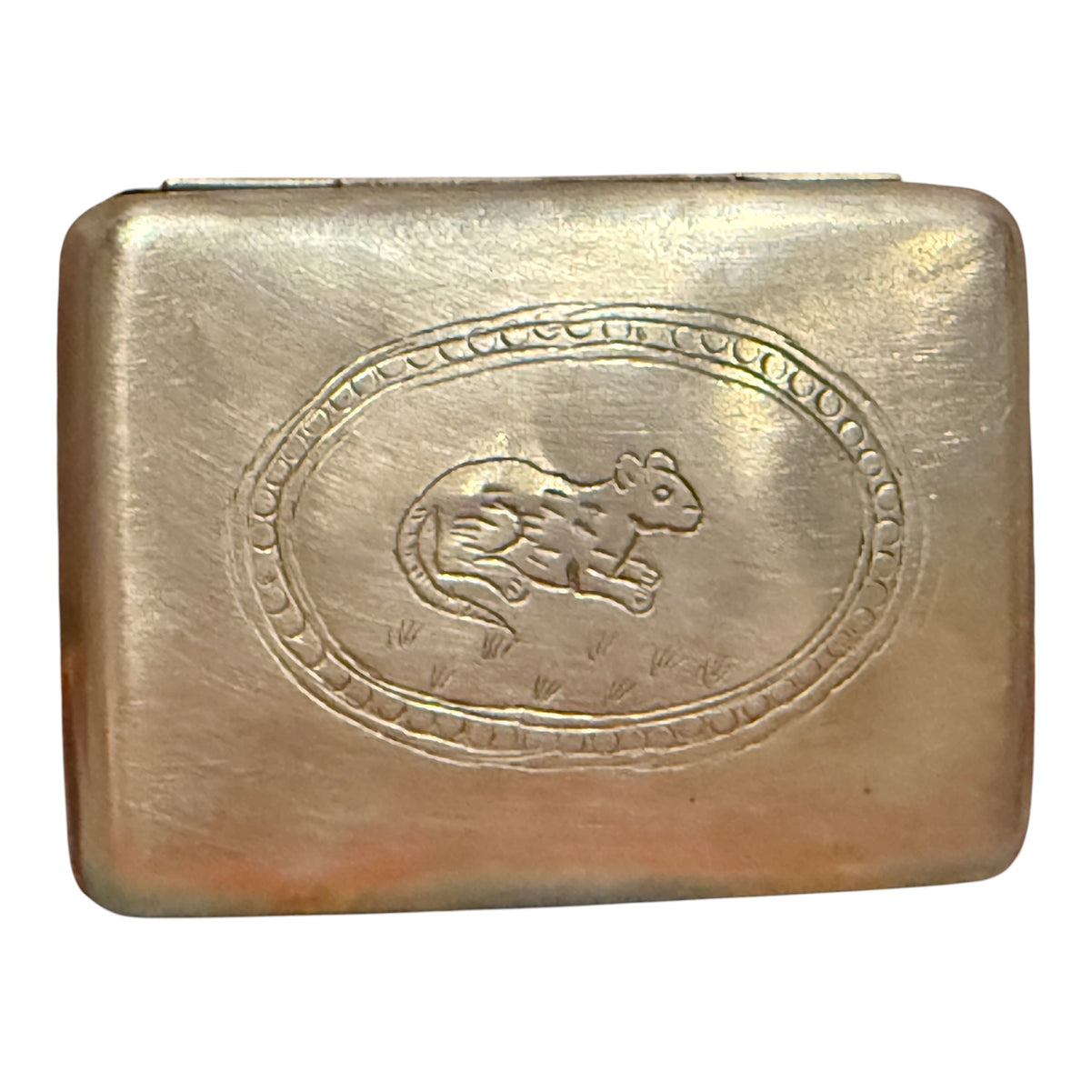 A silver box with hinged lid