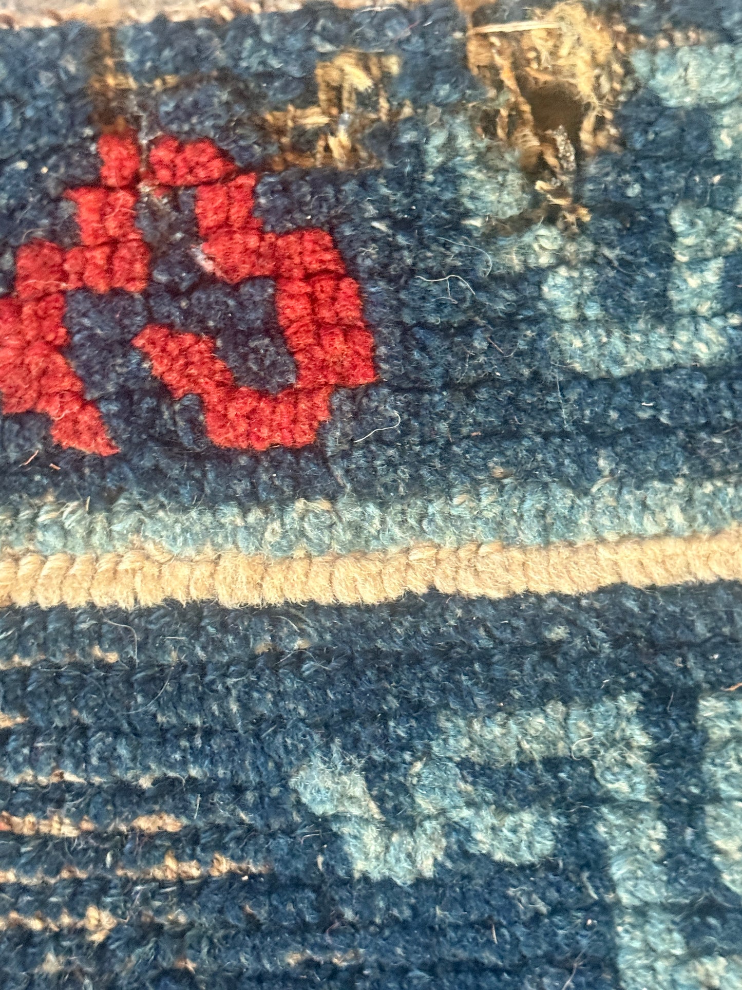 Antique Tibetan Indigo seat rug