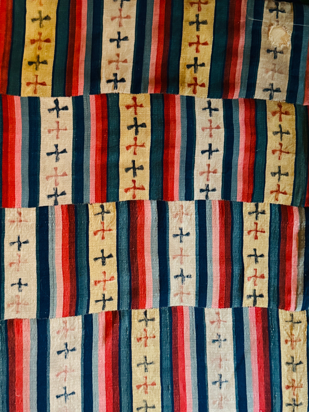 Antique Tibetan Nambu Wool Blanket c1900 Bhutanese Wrap Textile 4'5" x 7'10"