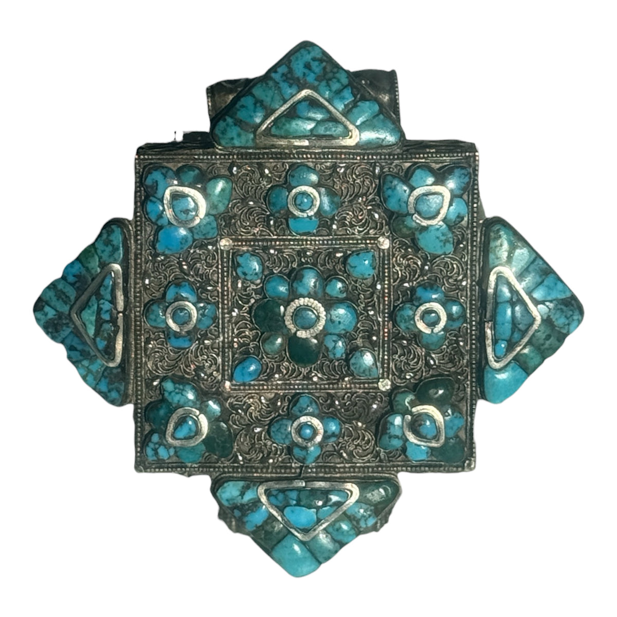 Antique Tibetan silver and turquoise ghau