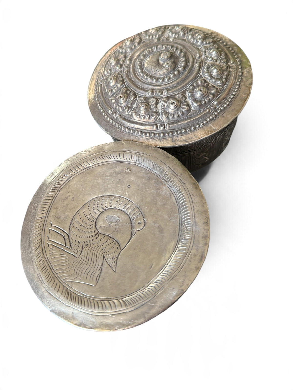 An antique silver incense box with lid