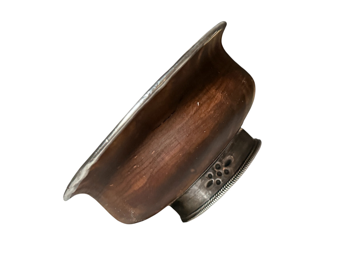 Antique Tibetan Burlwood Silver Mounted Offering Bowl Himalayan Cup