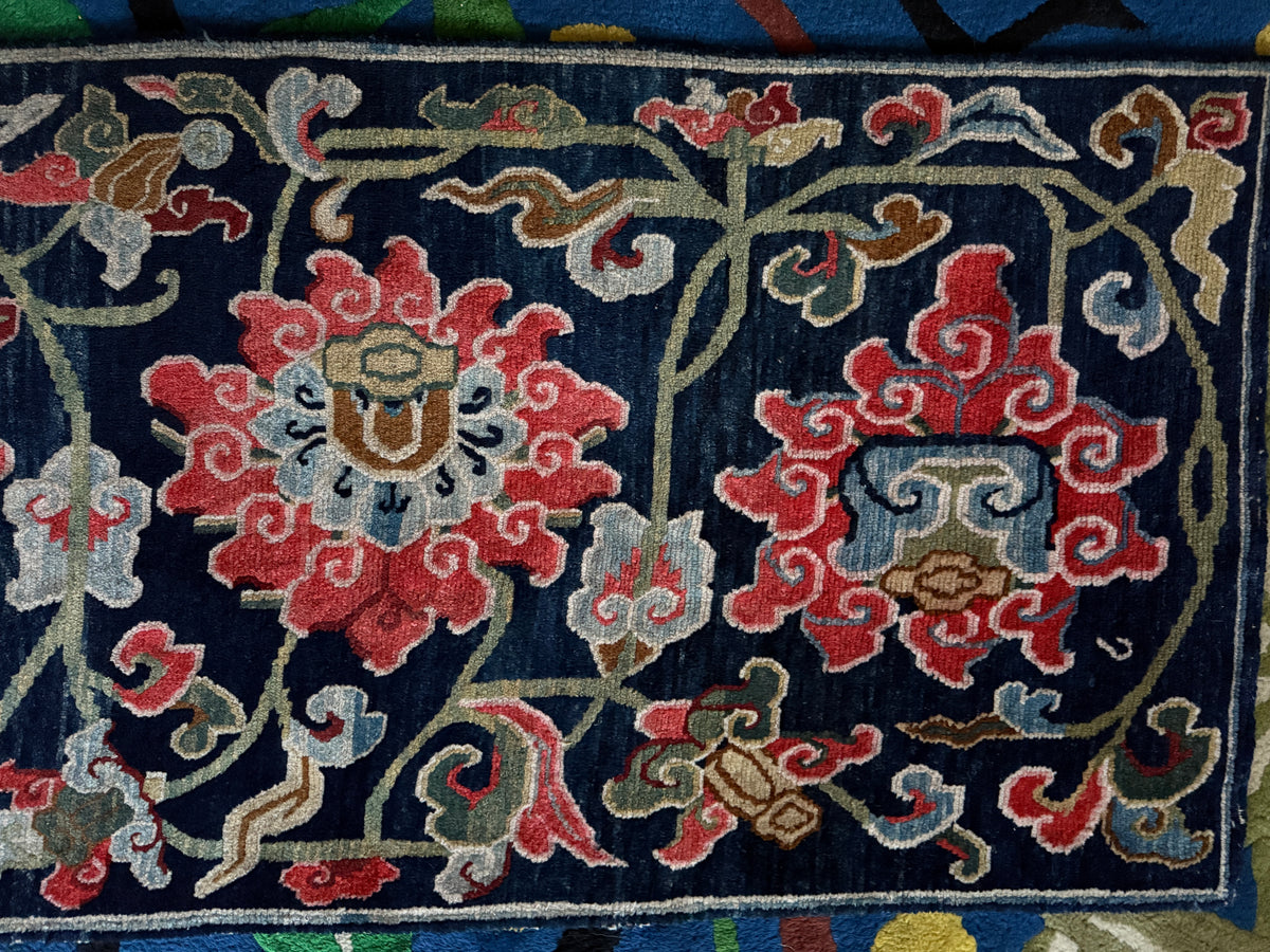 Antique Tibetan Wool Rug c.1900 Floral Himalayan Carpet 5'8" x 2'9