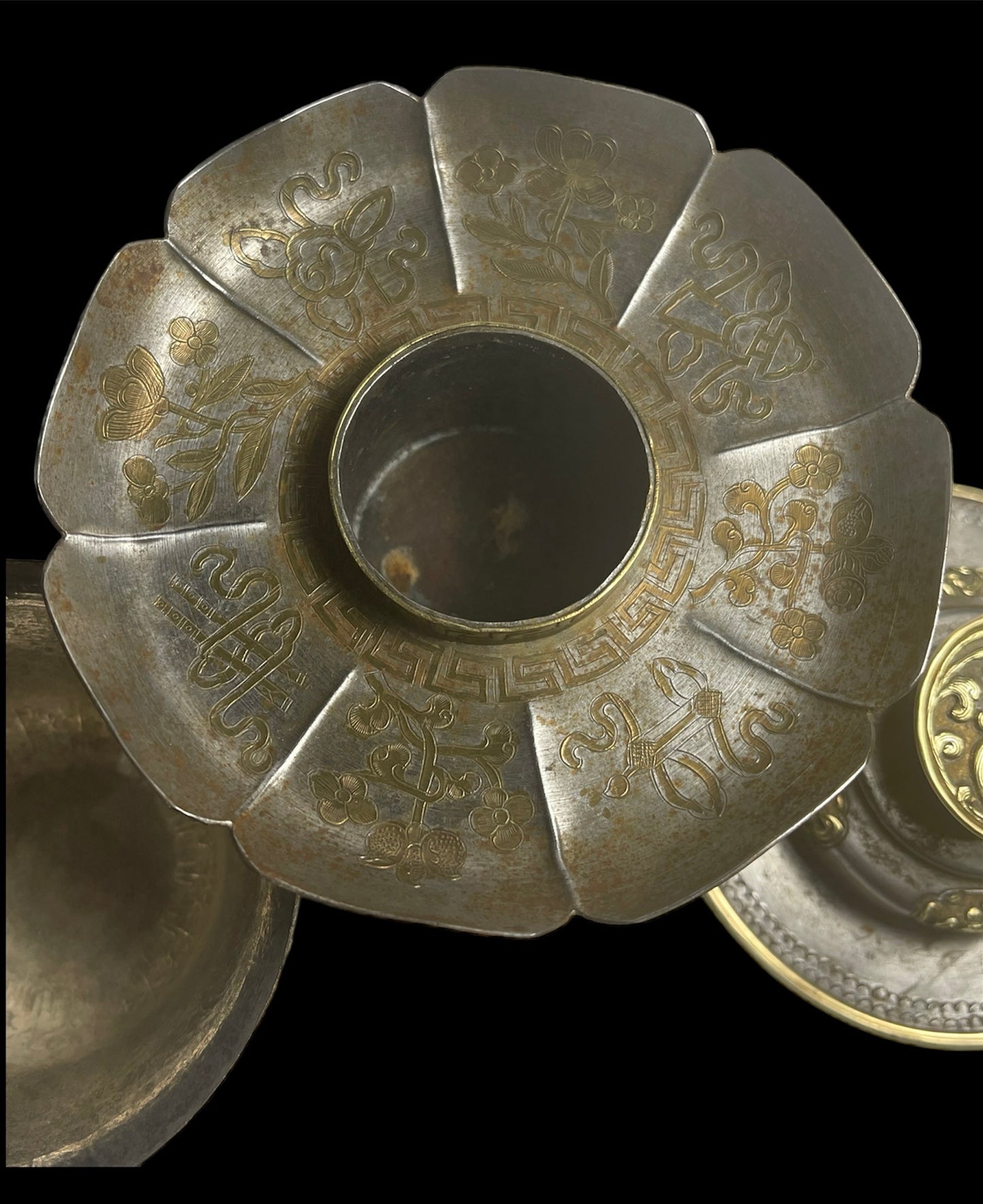 Antique silver Tibetan cup stand with silver cup