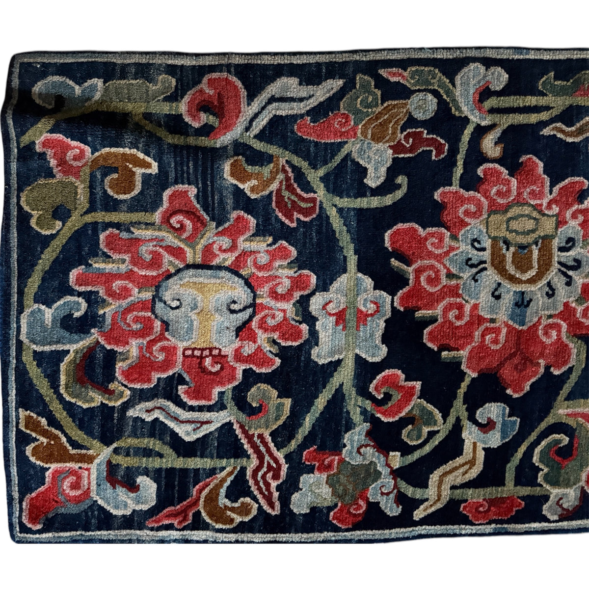 Antique Tibetan Wool Rug c.1900 Floral Himalayan Carpet 5'8" x 2'9