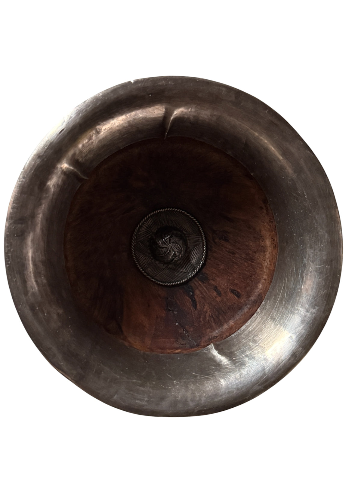 Antique Tibetan burlwood and Silver Mounted Bowl Himalayan Pedestal Cup