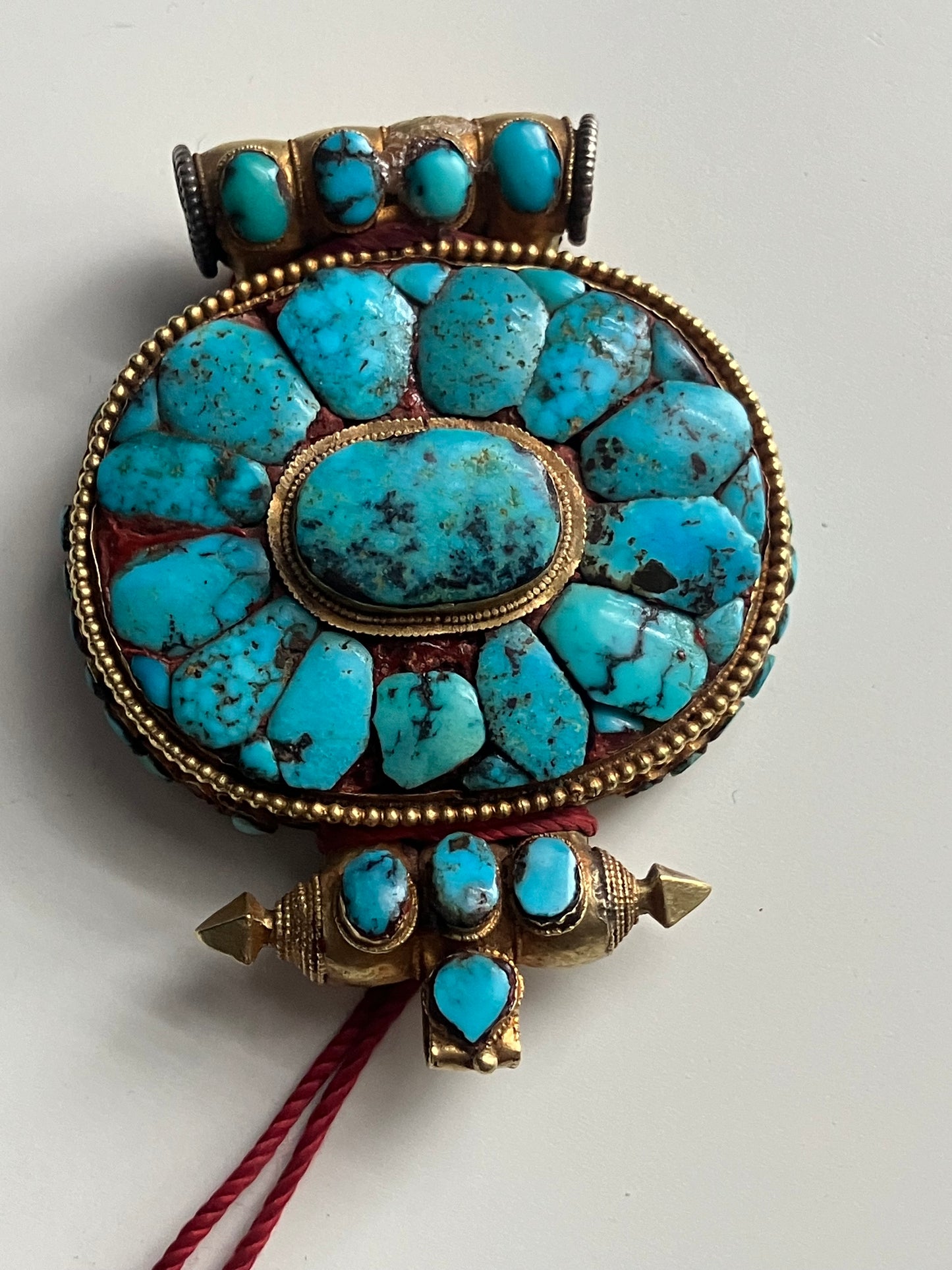Antique Tibetan turquoise and gold ghau