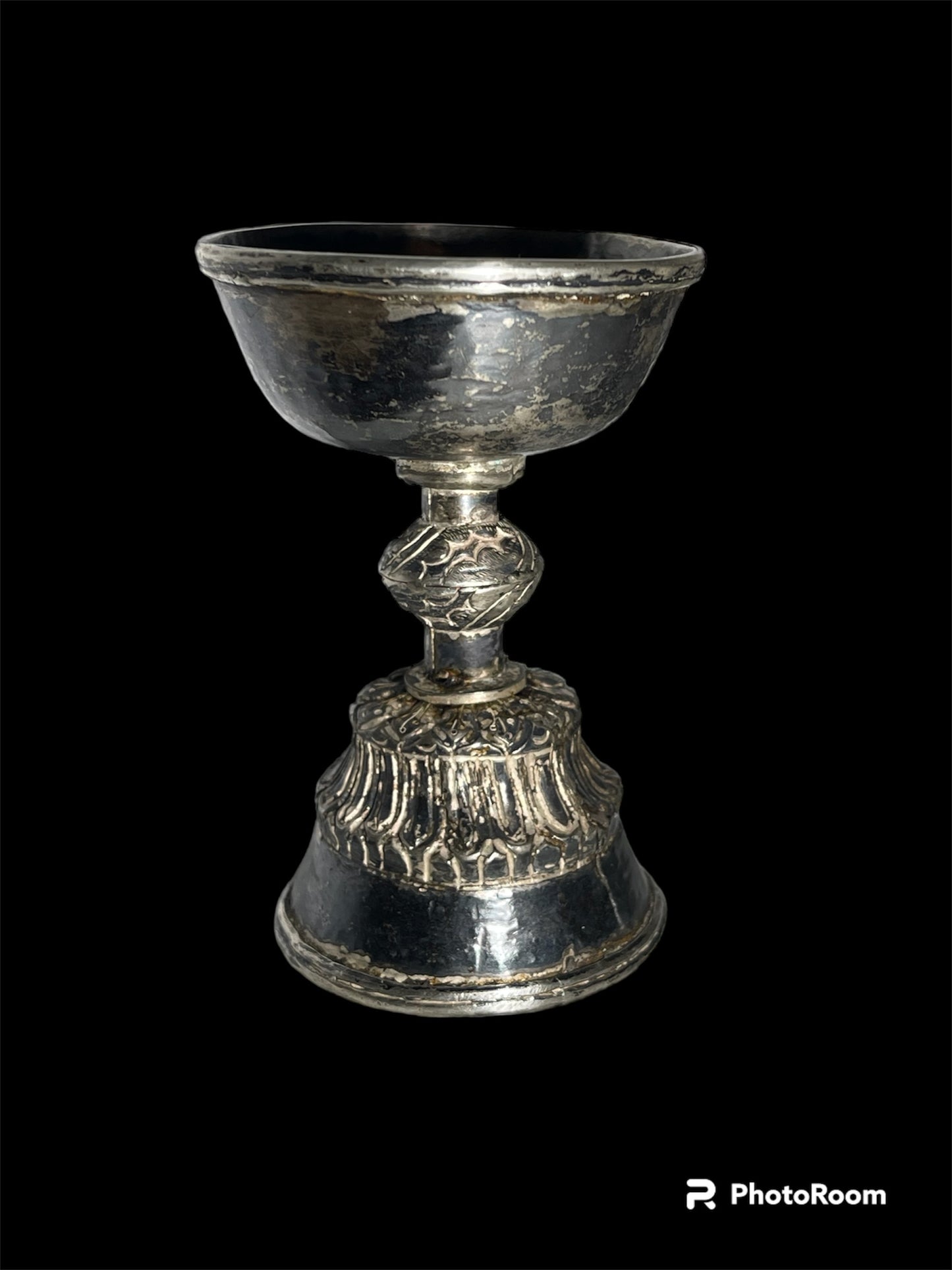 A set of 6 antique Tibetan silver butter lamps