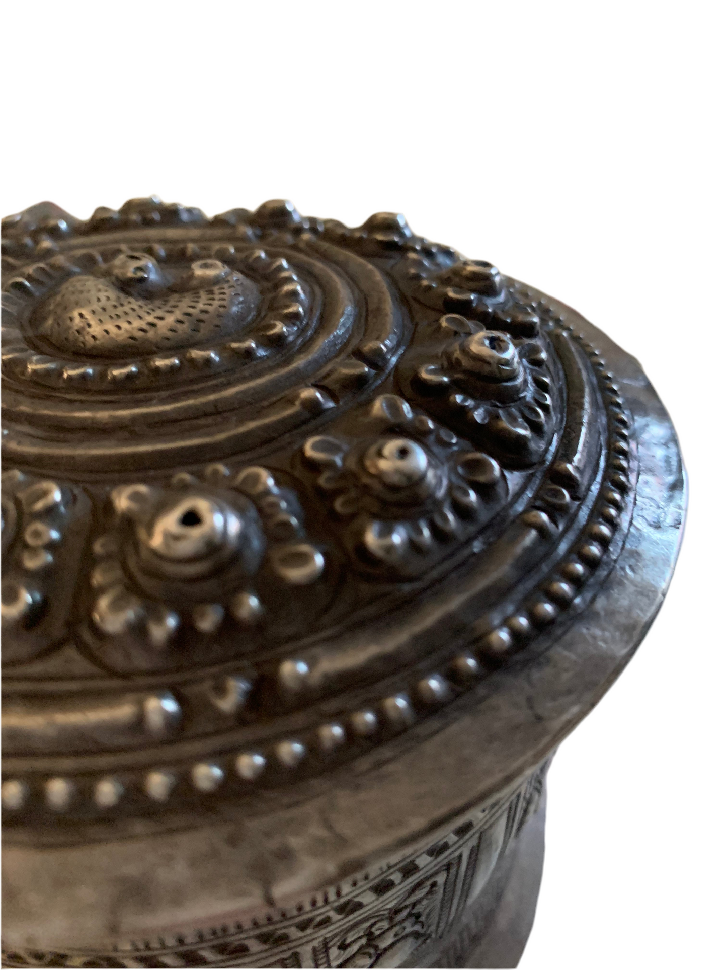 An antique silver incense box with lid