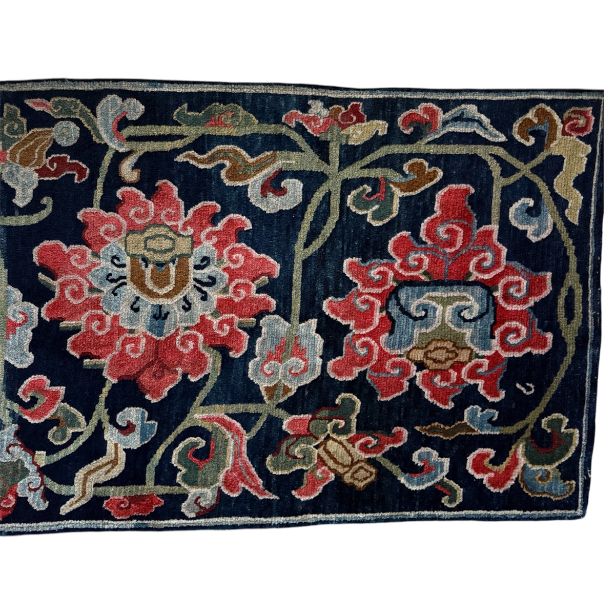 Antique Tibetan Wool Rug c.1900 Floral Himalayan Carpet 5'8" x 2'9