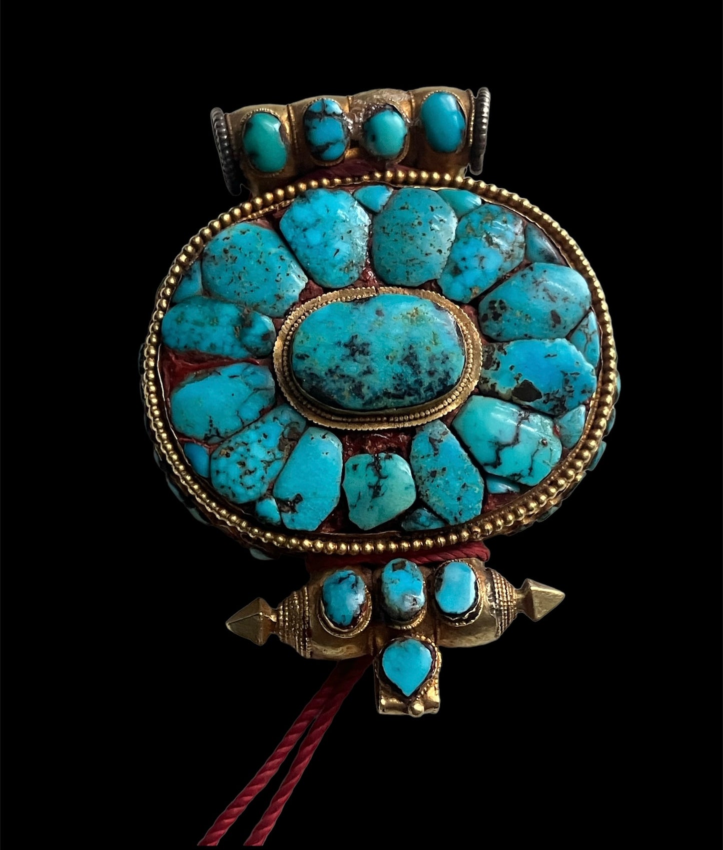 Antique Tibetan turquoise and gold ghau