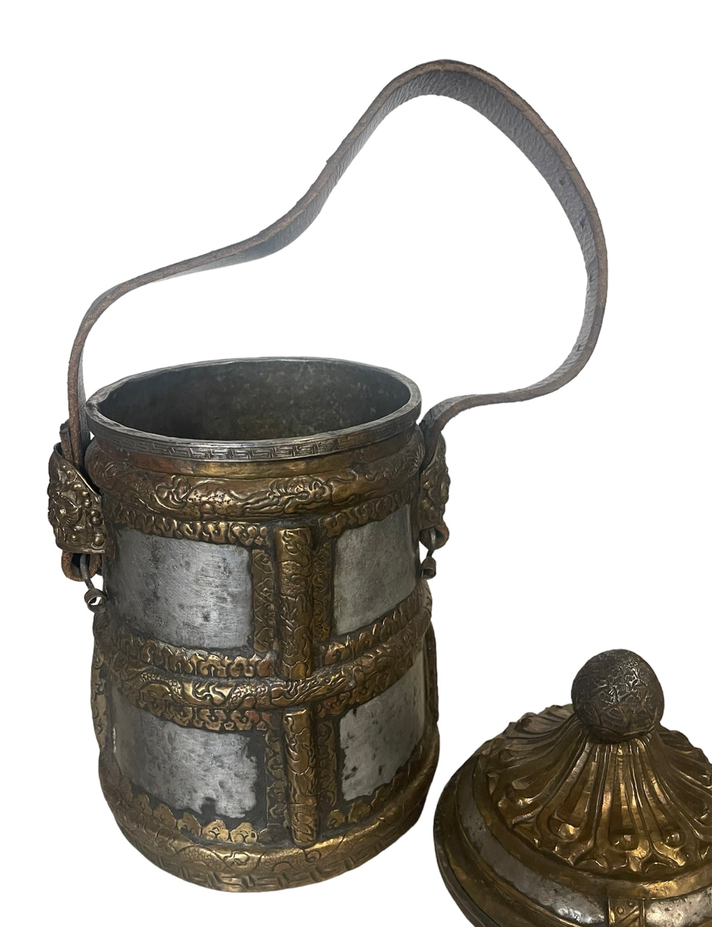 antique Tibetan metal pot with cover
