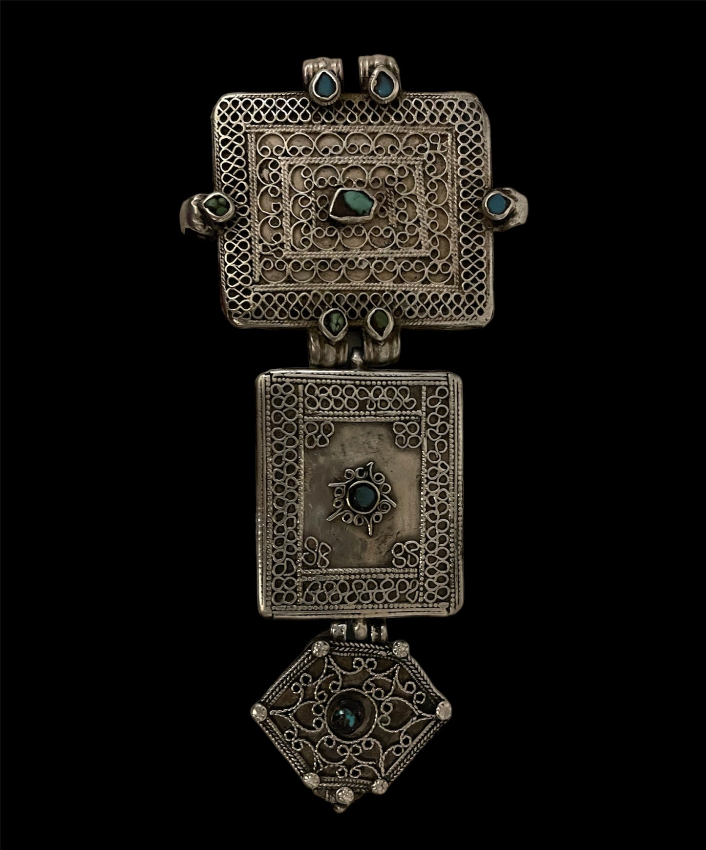 A set of three antique silver amulet boxes