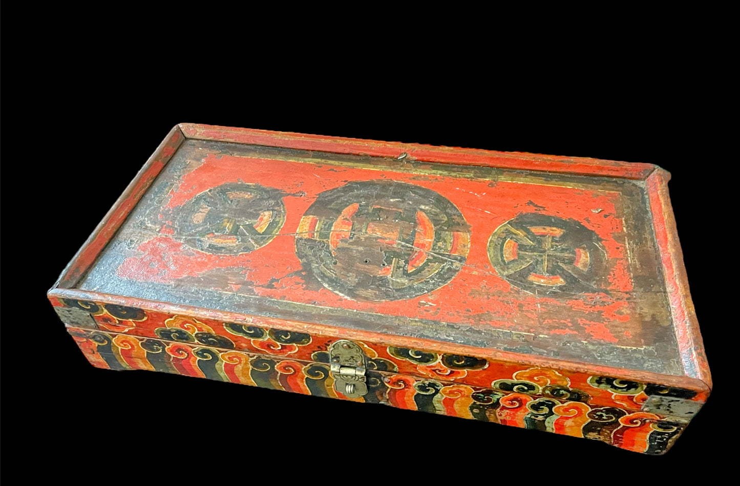 An antique rectangular flat Tibetan wood box