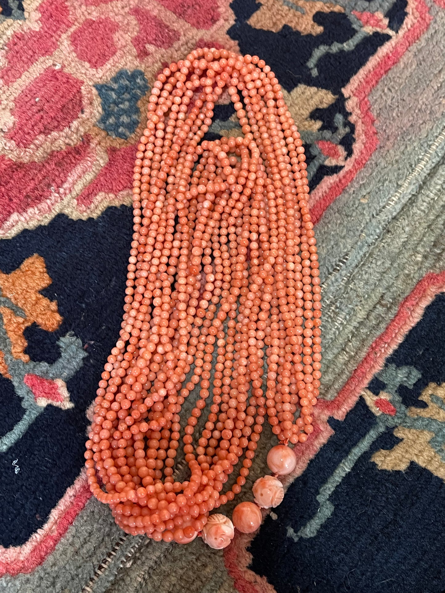 A multi strand coral bead necklace