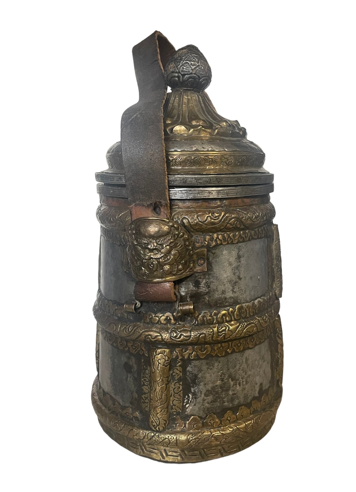 antique Tibetan metal pot with cover