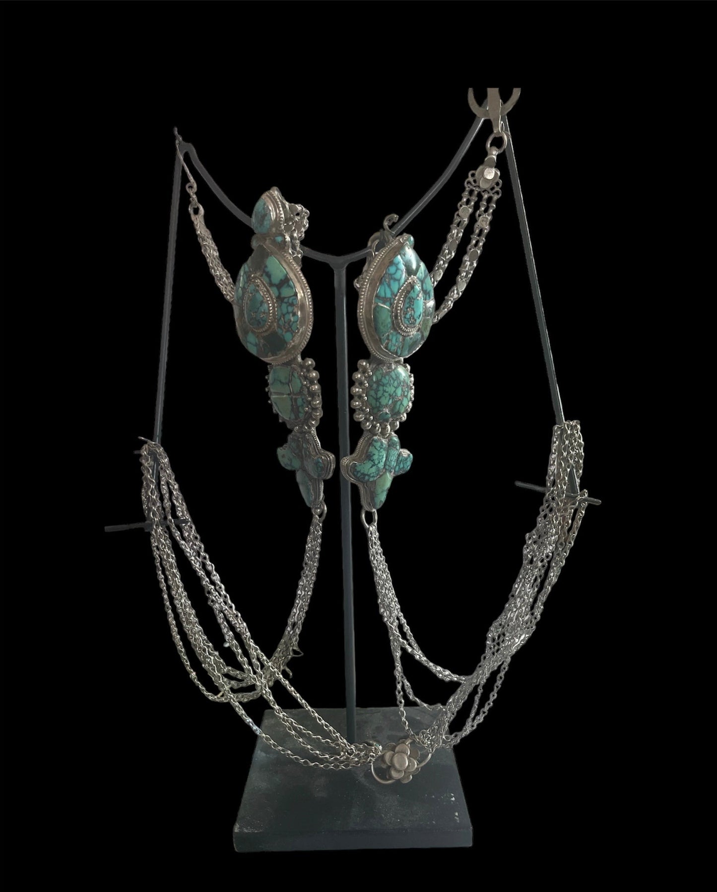 A pair of antique Tibetan earrings -aykhor