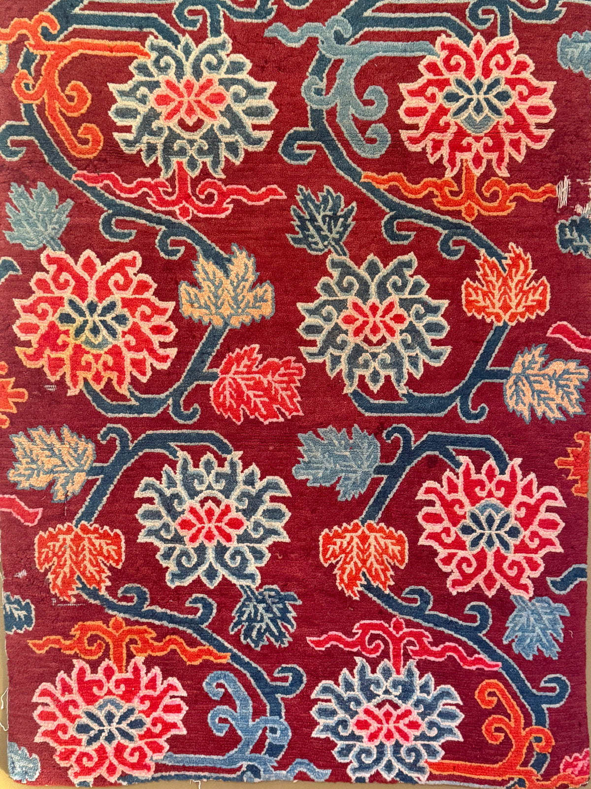 An early to mid 20th C., antique Tibetan floral cushion rug (Copy)