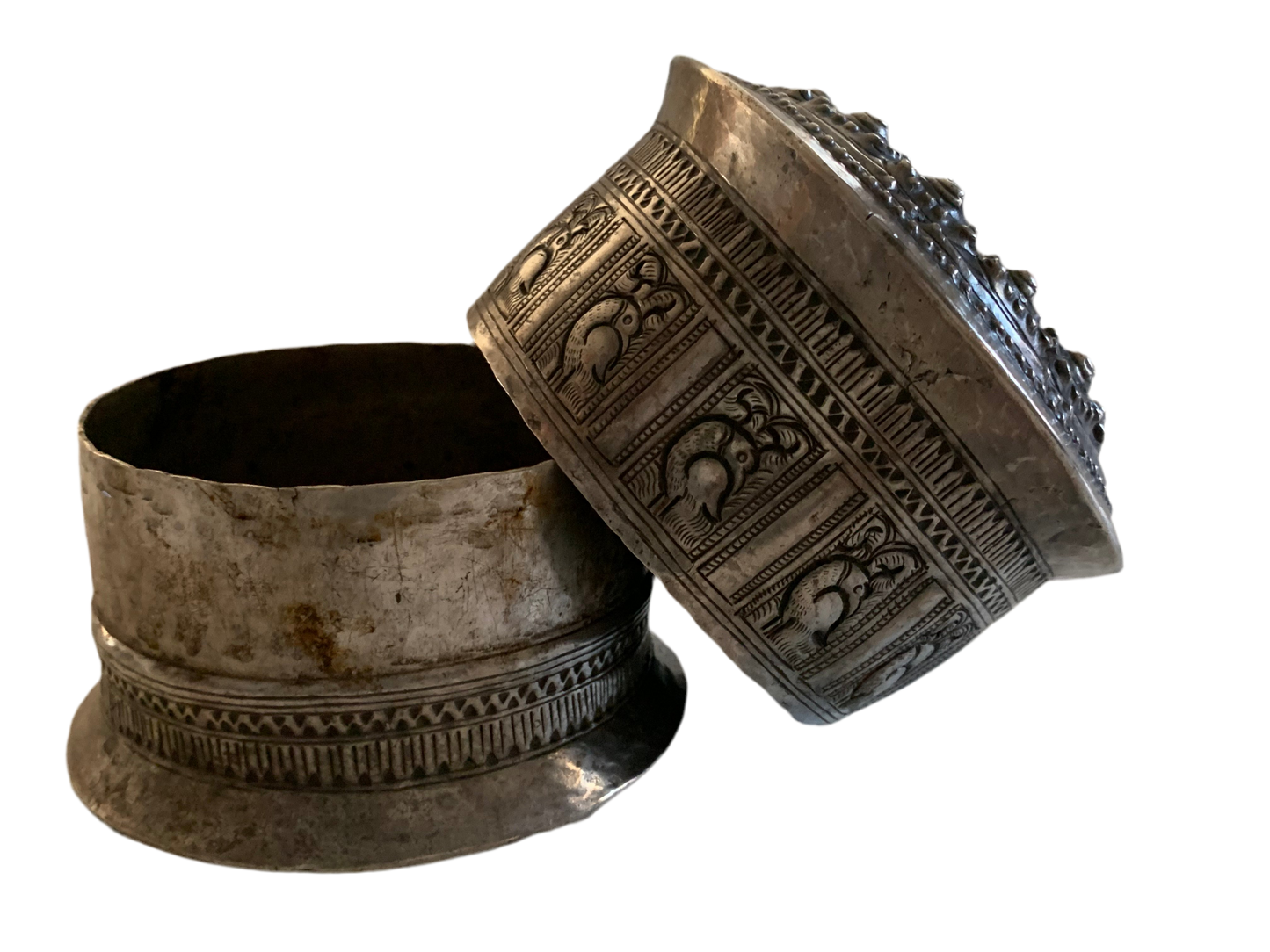 An antique silver incense box with lid