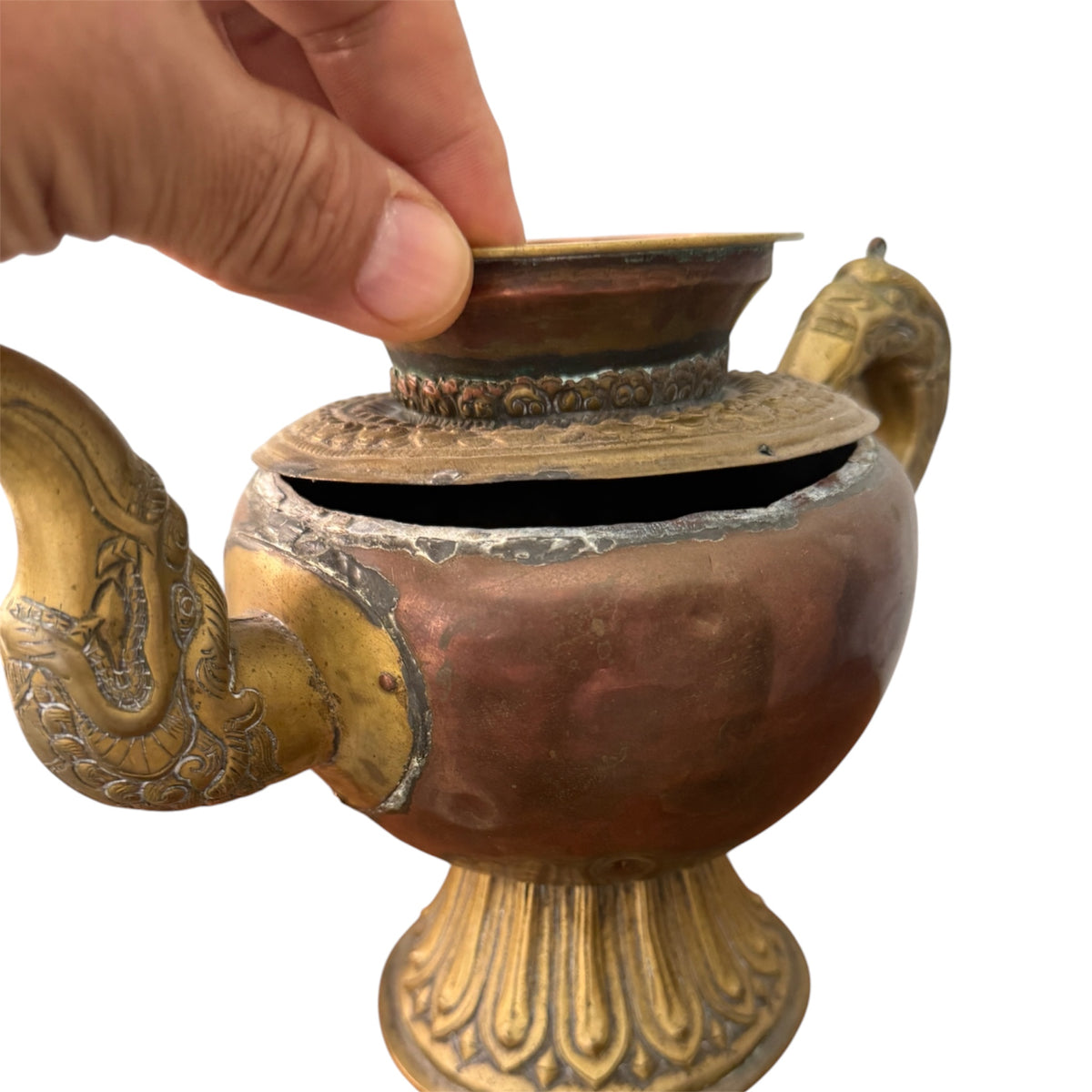 Antique Tibetan Copper Brass Dragon Handle Teapot Ritual Ewer Himalayan