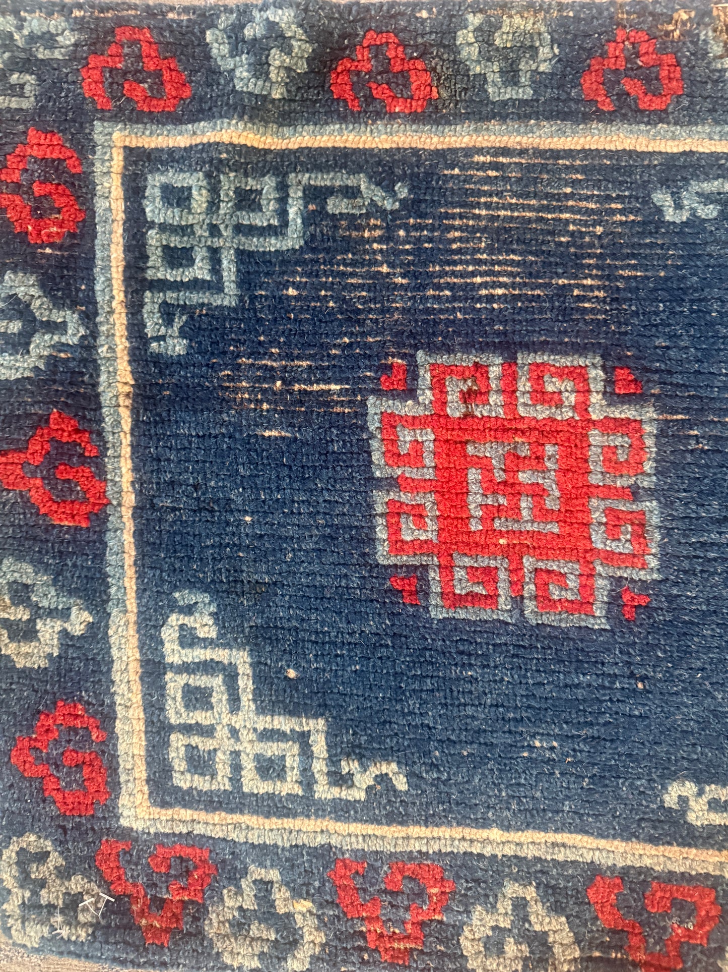 Antique Tibetan Indigo seat rug