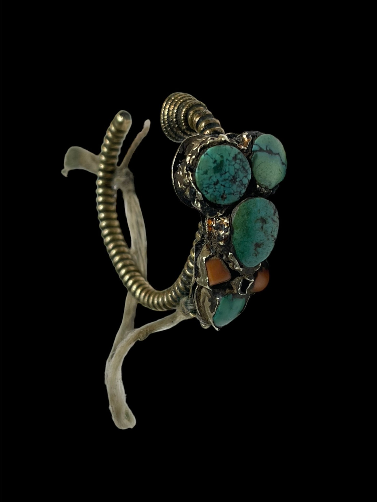 Tibetan antique turquoise and coral earring