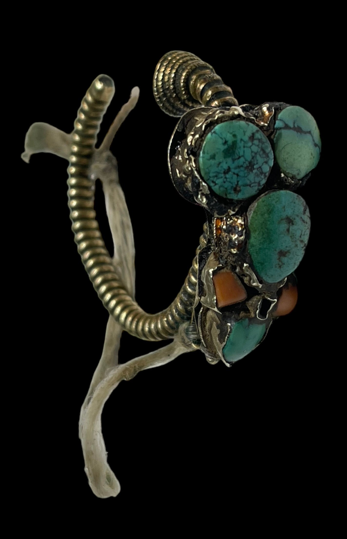 Tibetan antique turquoise and coral earring