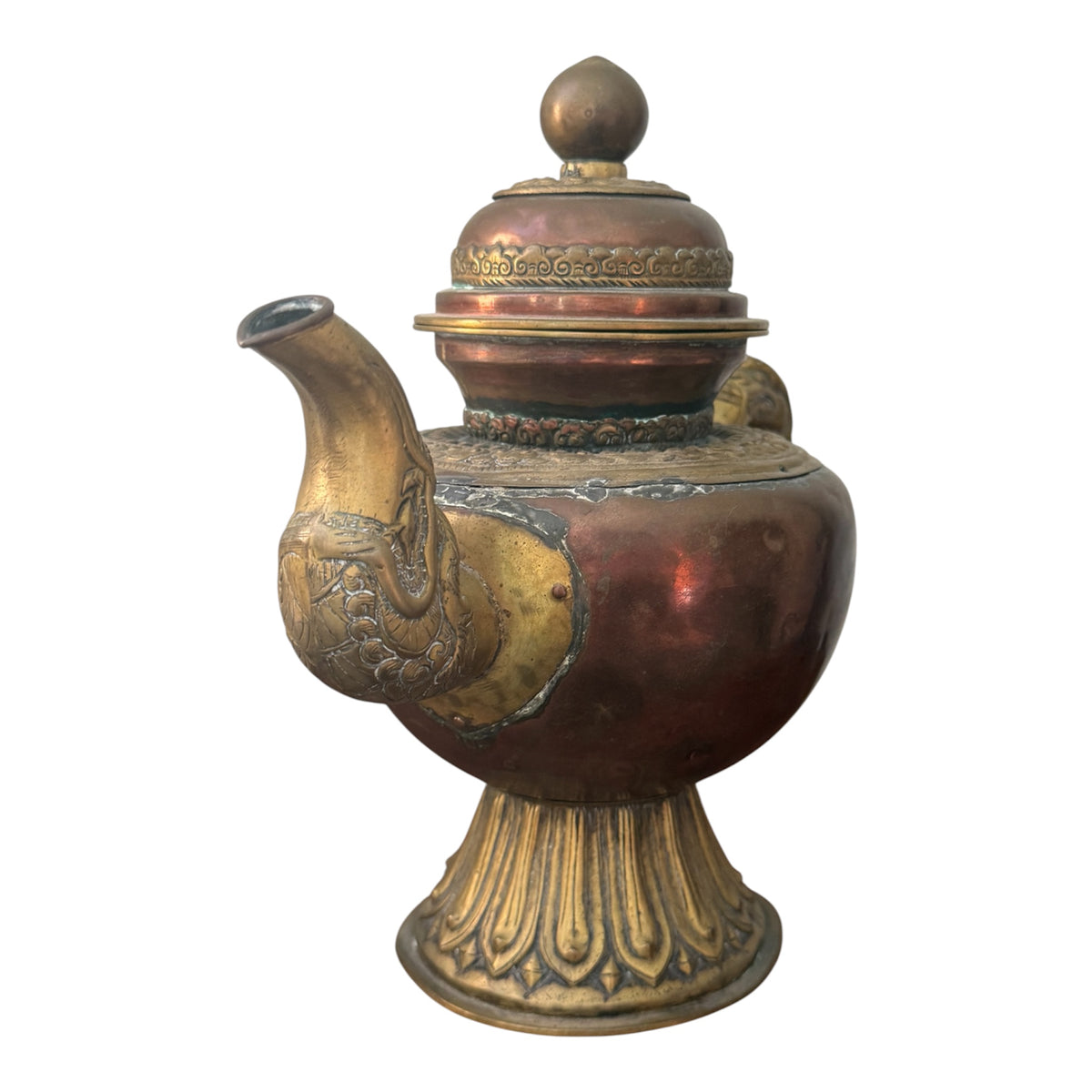 Antique Tibetan Copper Brass Dragon Handle Teapot Ritual Ewer Himalayan