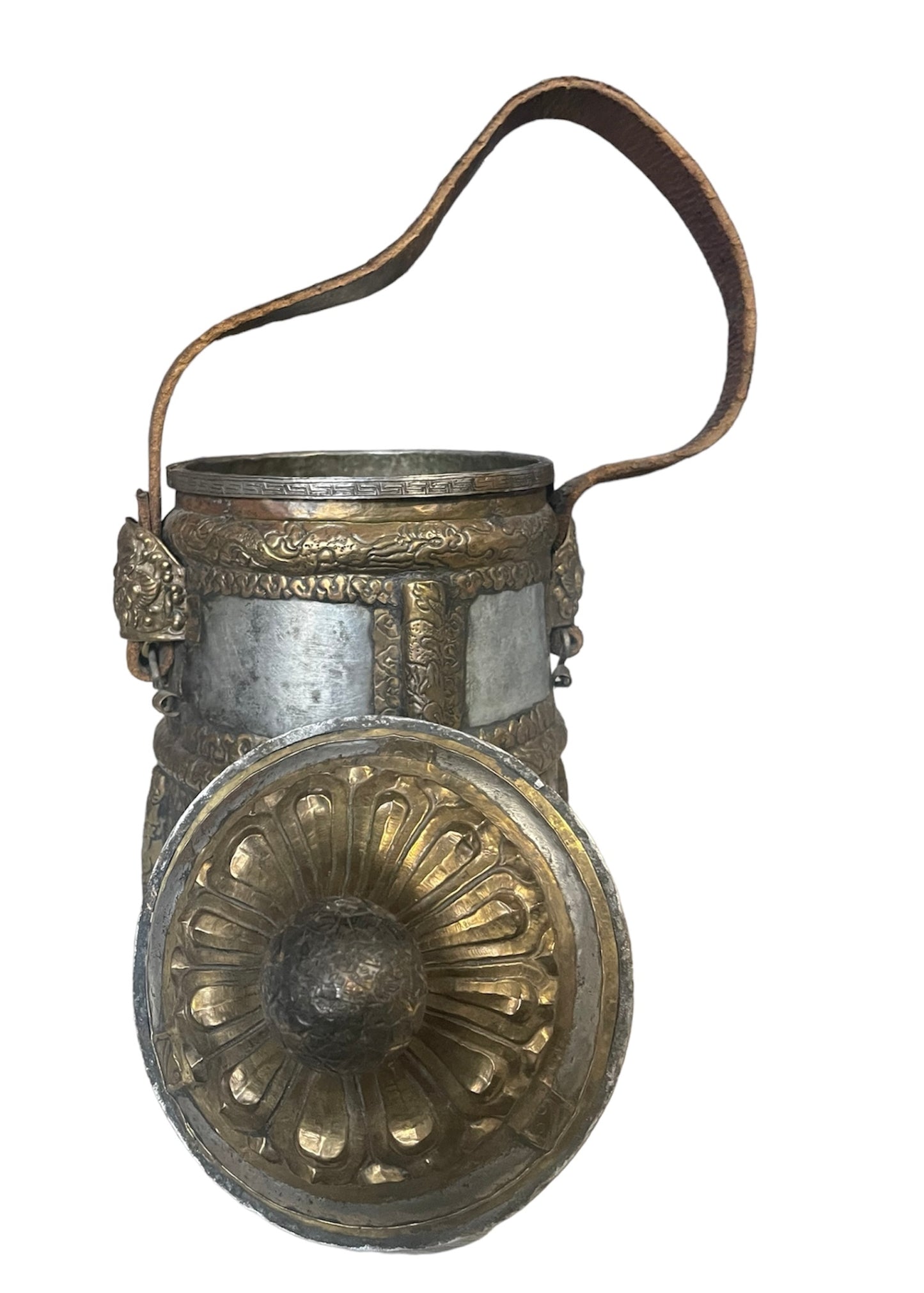 antique Tibetan metal pot with cover