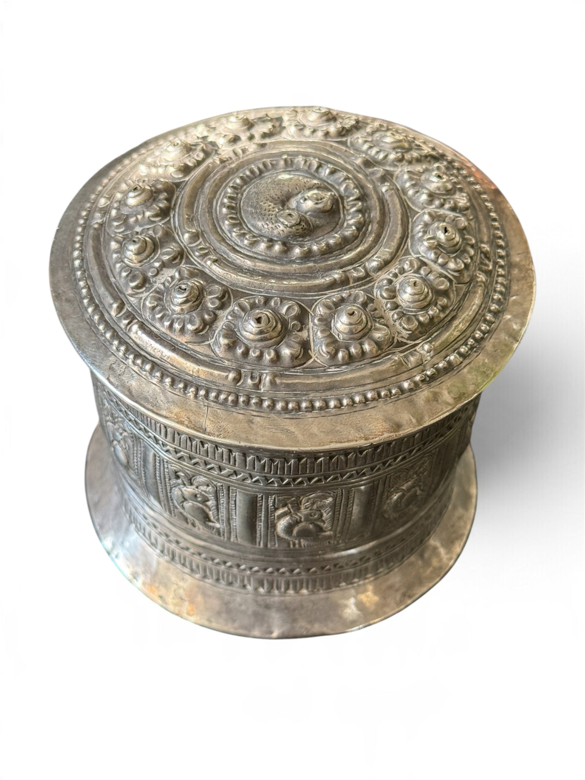 An antique silver incense box with lid