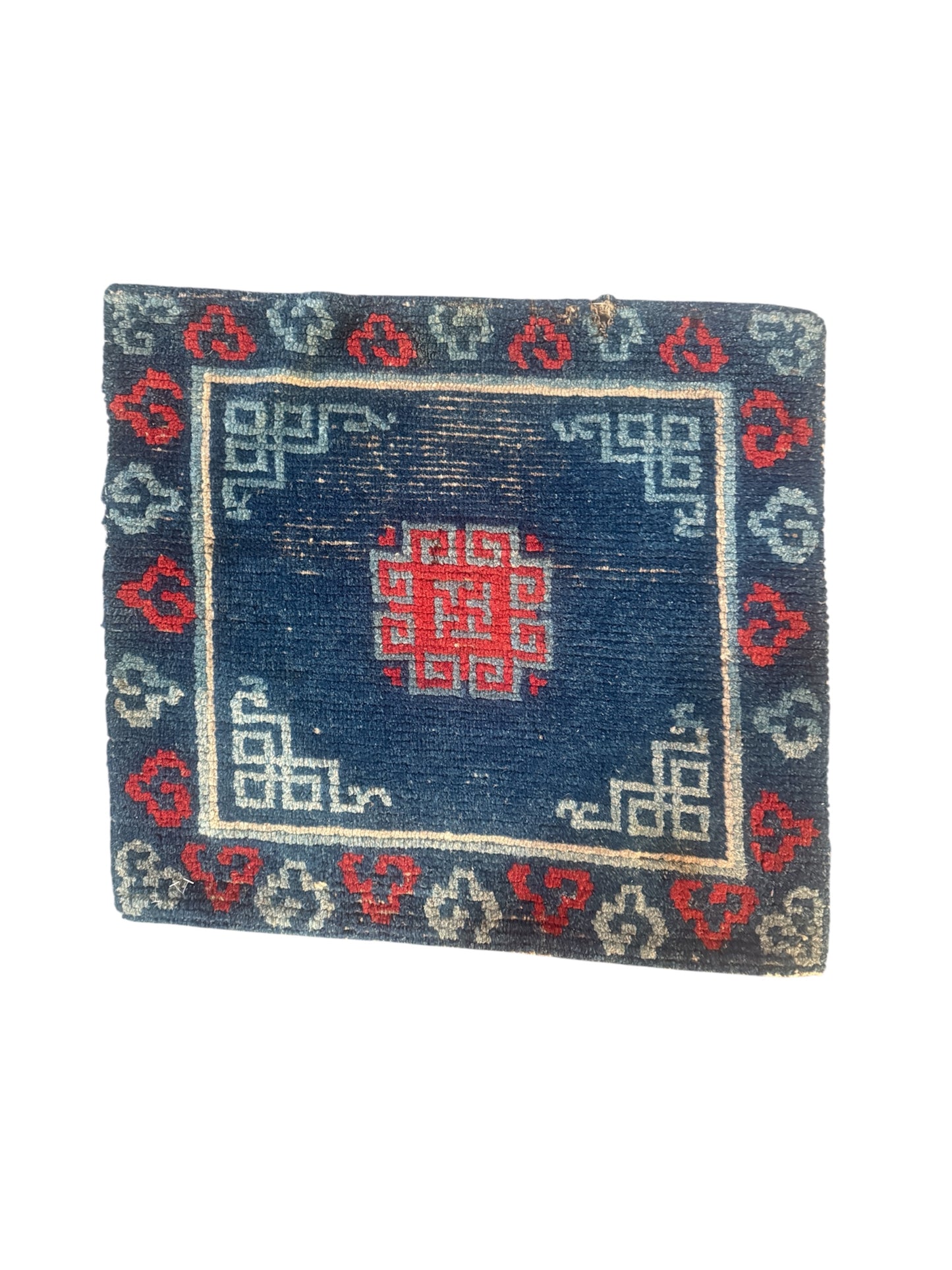 Antique Tibetan Indigo seat rug