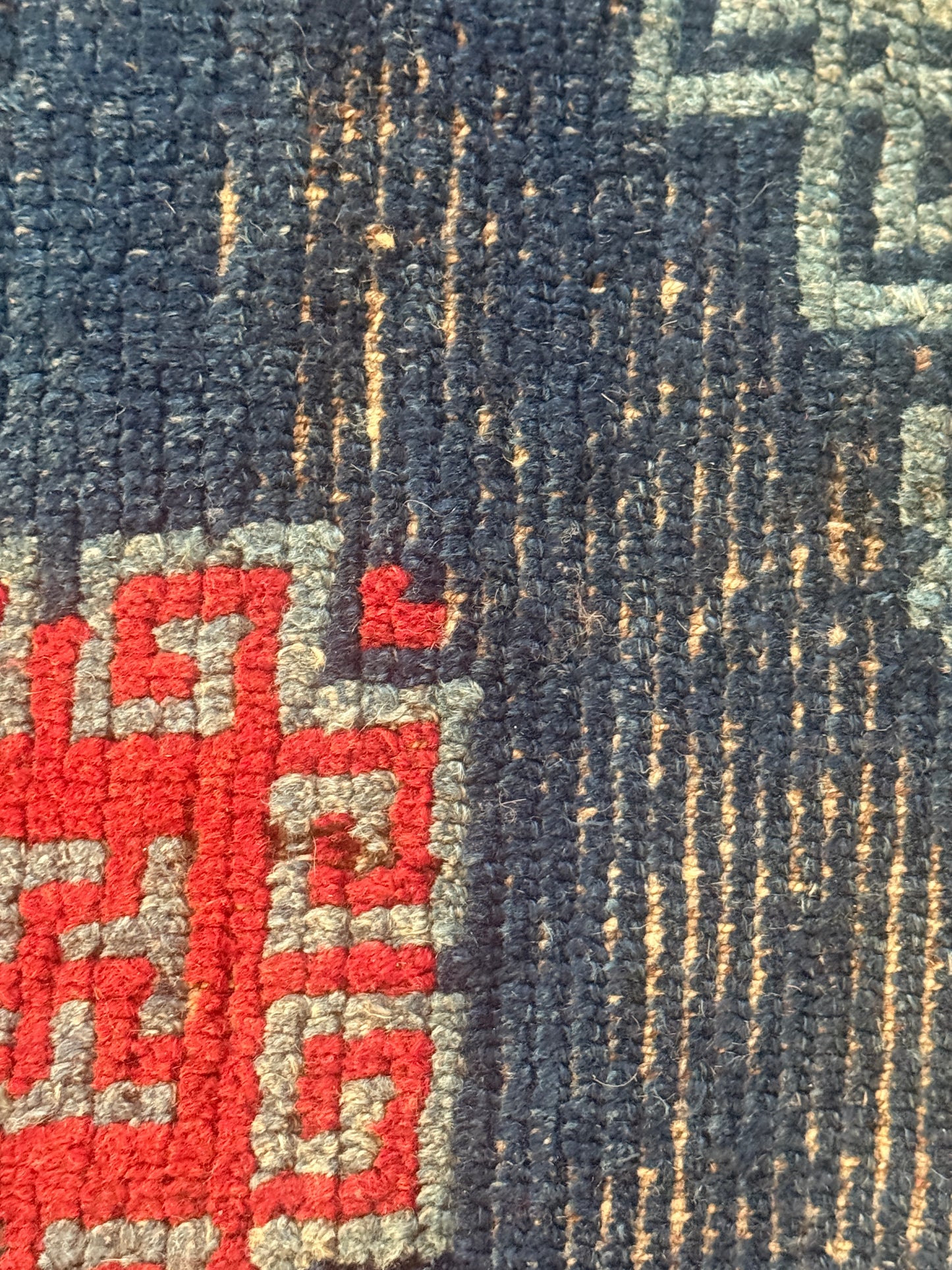 Antique Tibetan Indigo seat rug