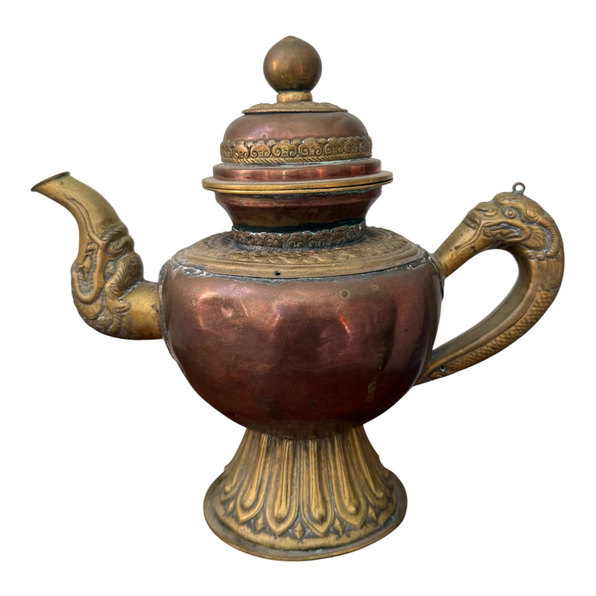 Antique Tibetan Copper Brass Dragon Handle Teapot Ritual Ewer Himalayan