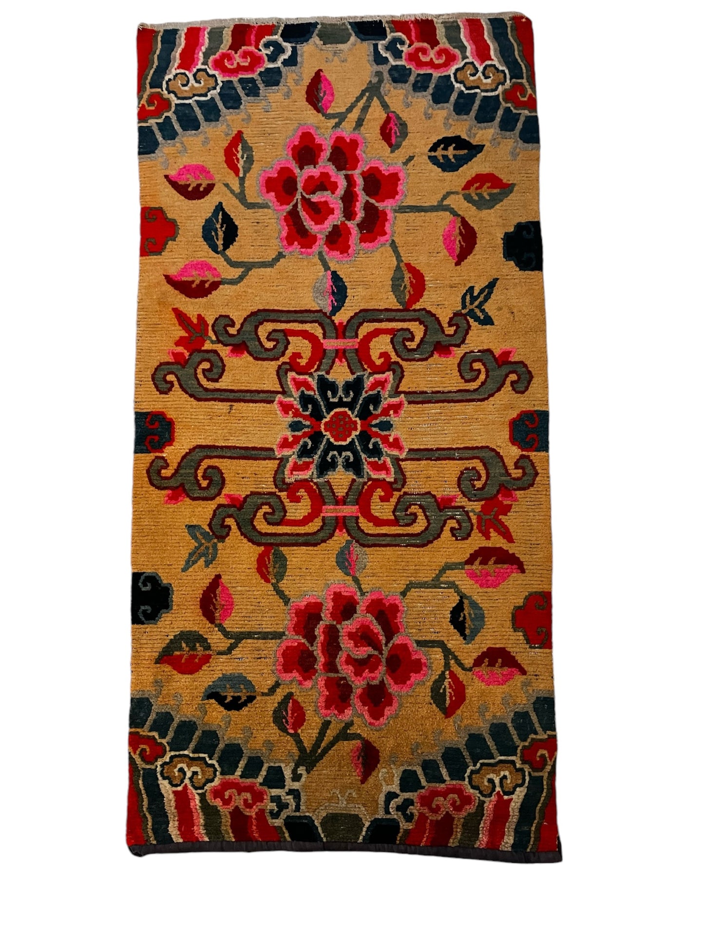 An early 20th C., antique Tibetan floral rug