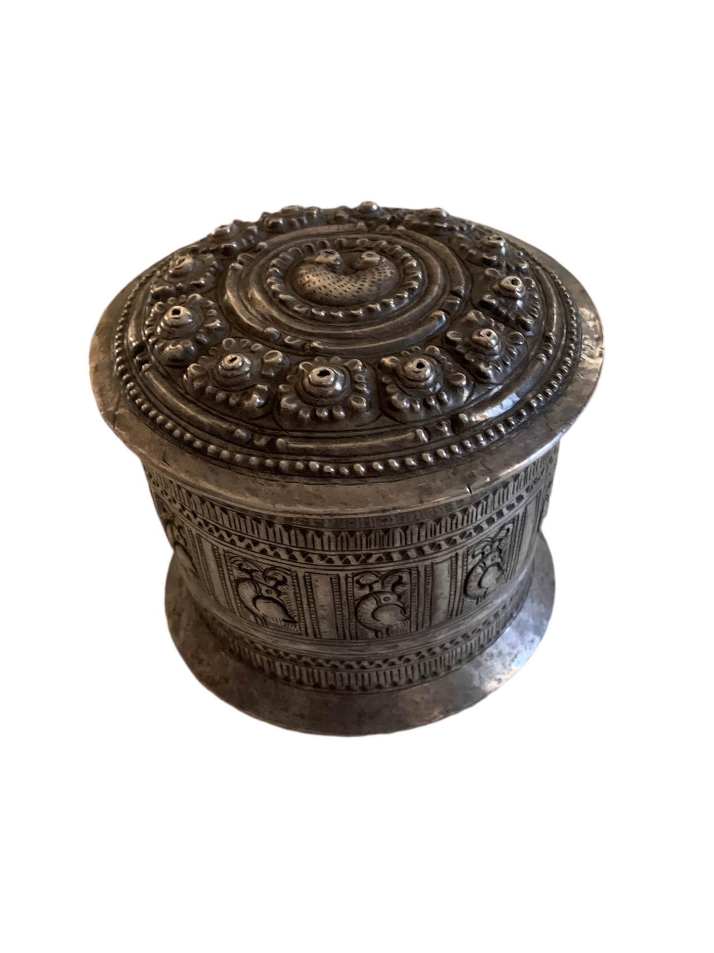 An antique silver incense box with lid