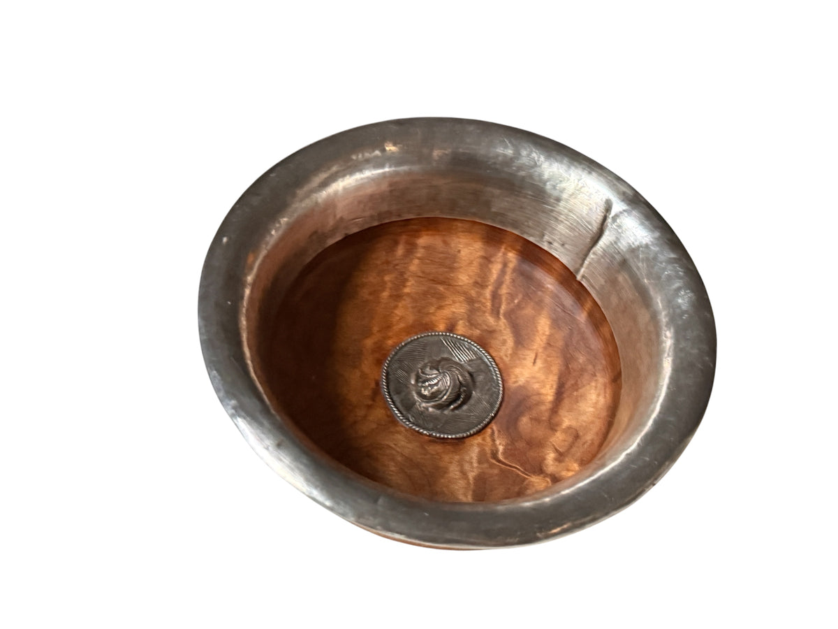 Antique Tibetan Burlwood Silver Mounted Offering Bowl Himalayan Cup