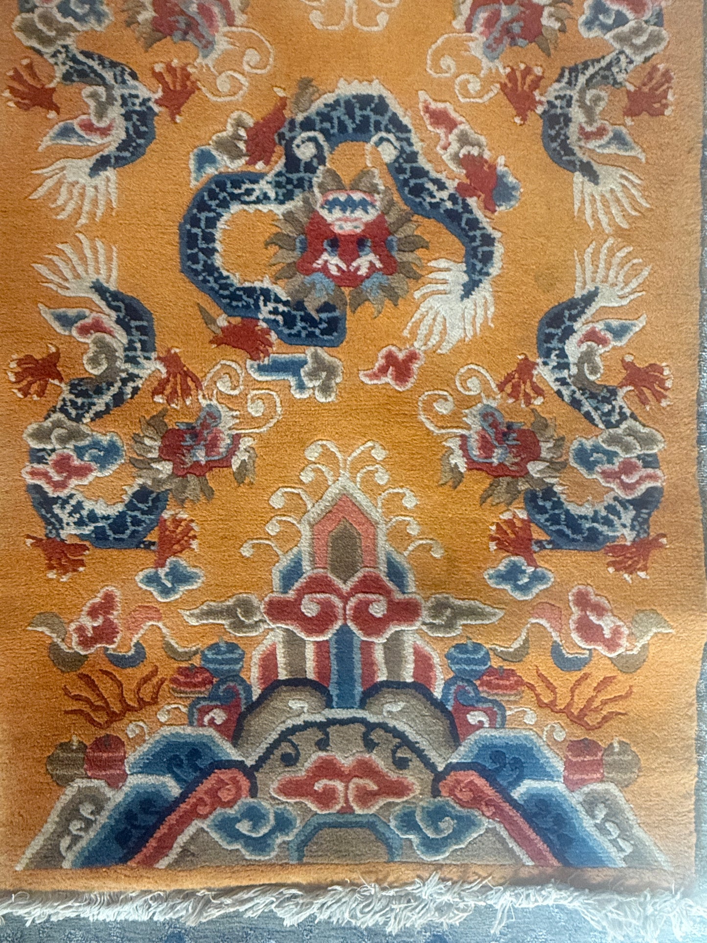 Vintage Tibetan dragon rug