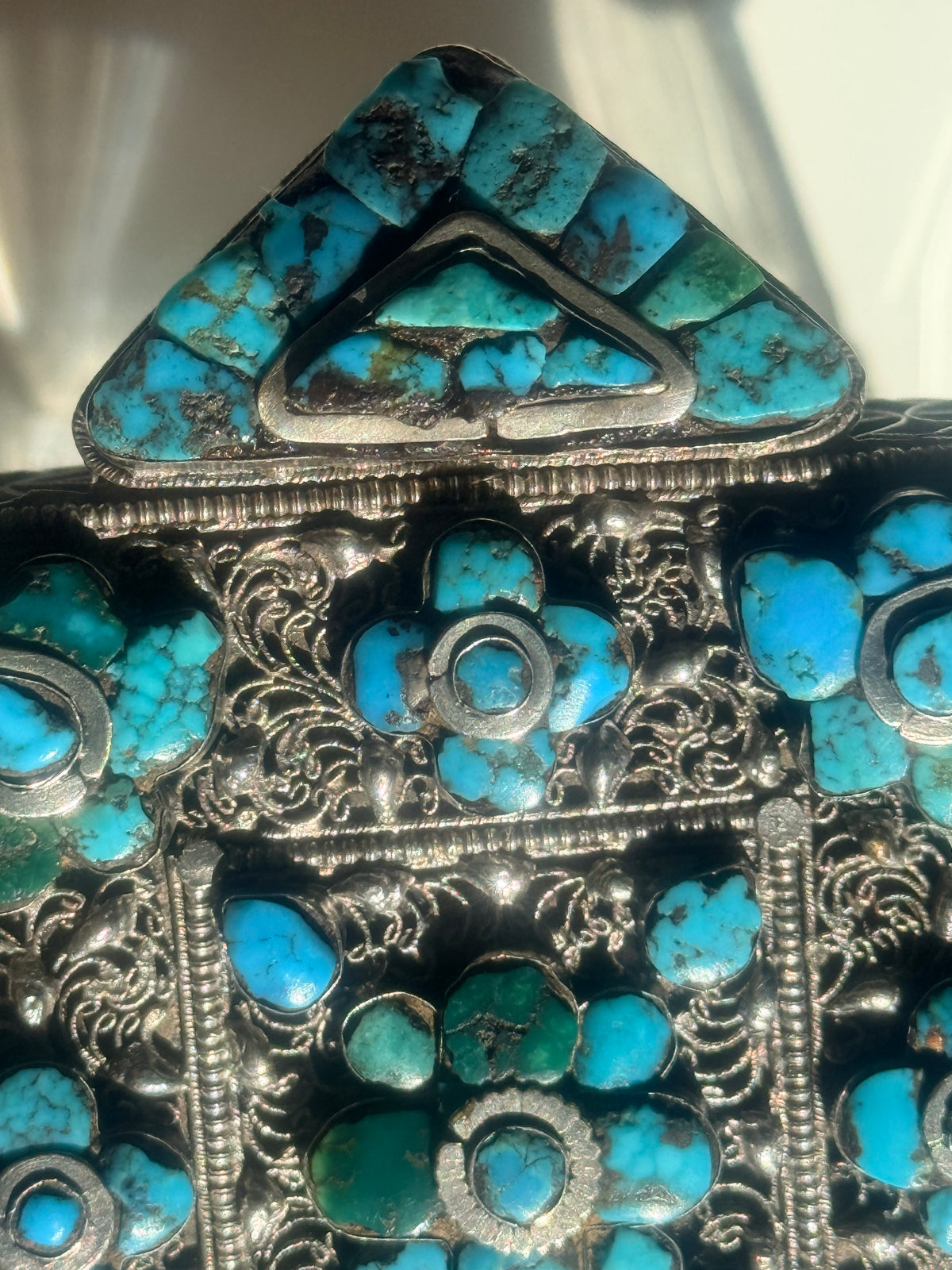 Antique Tibetan silver and turquoise ghau