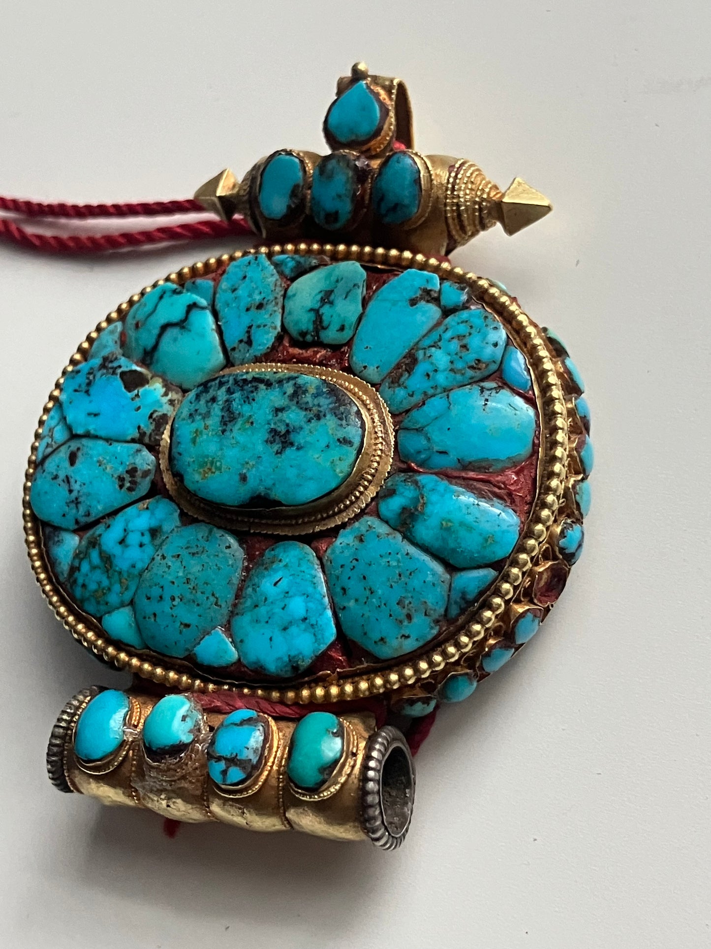 Antique Tibetan turquoise and gold ghau