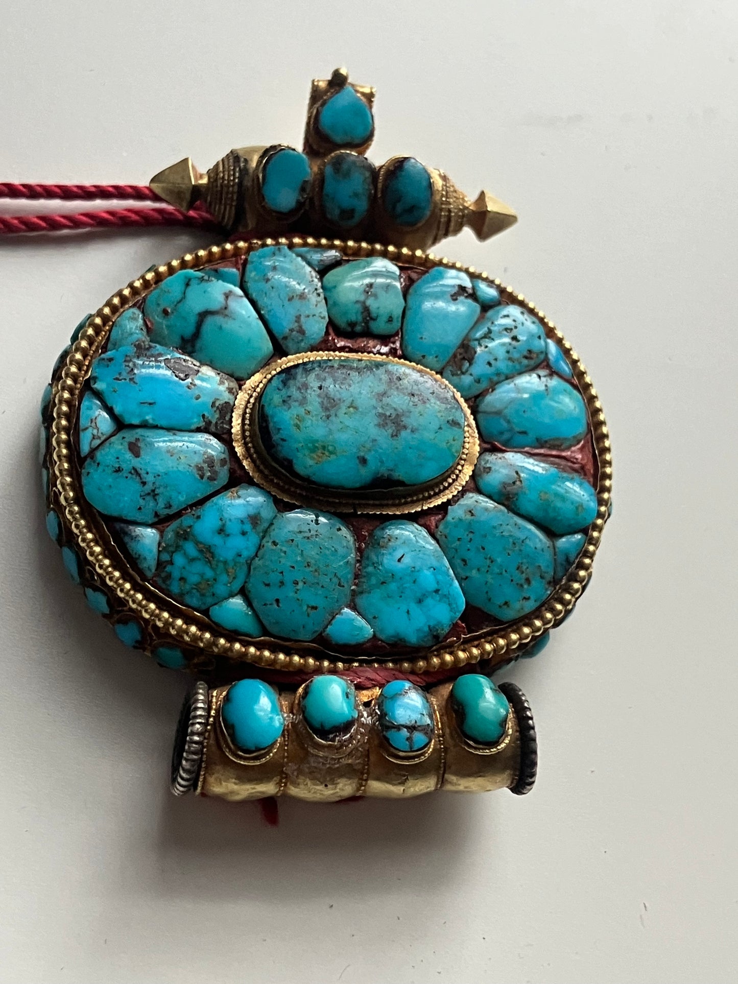 Antique Tibetan turquoise and gold ghau