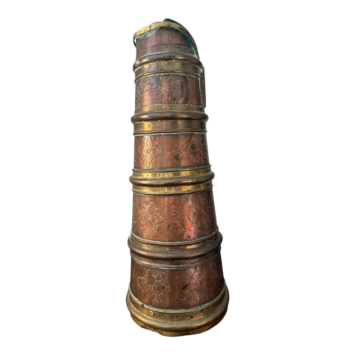 Antique Tibetan Copper Brass Powder Flask Engraved Himalayan Accessory