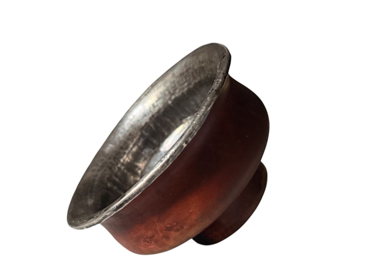 Antique Tibetan Burlwood Silver Mounted Offering Bowl Himalayan Pedestal Cup