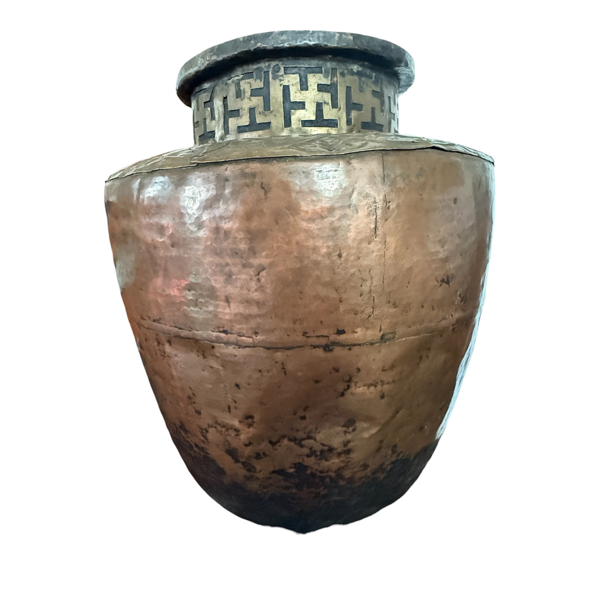 Large Antique Tibetan Copper Brass Water Storage Vessel Ritual Jar 42"