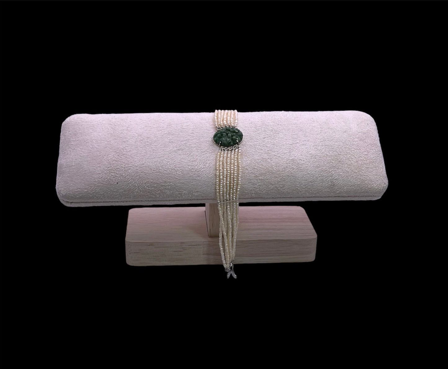 an antique seed pearl and jade plaque bracelet