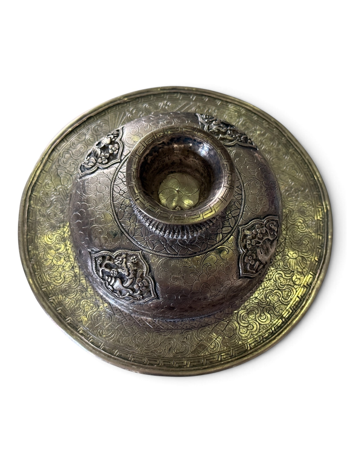 Antique Tibetan Silver Ritual Cup Lid Repousse Buddhist Cover 115g Himalayan (LID ONLY, CUP SOLD SEPARATELY)