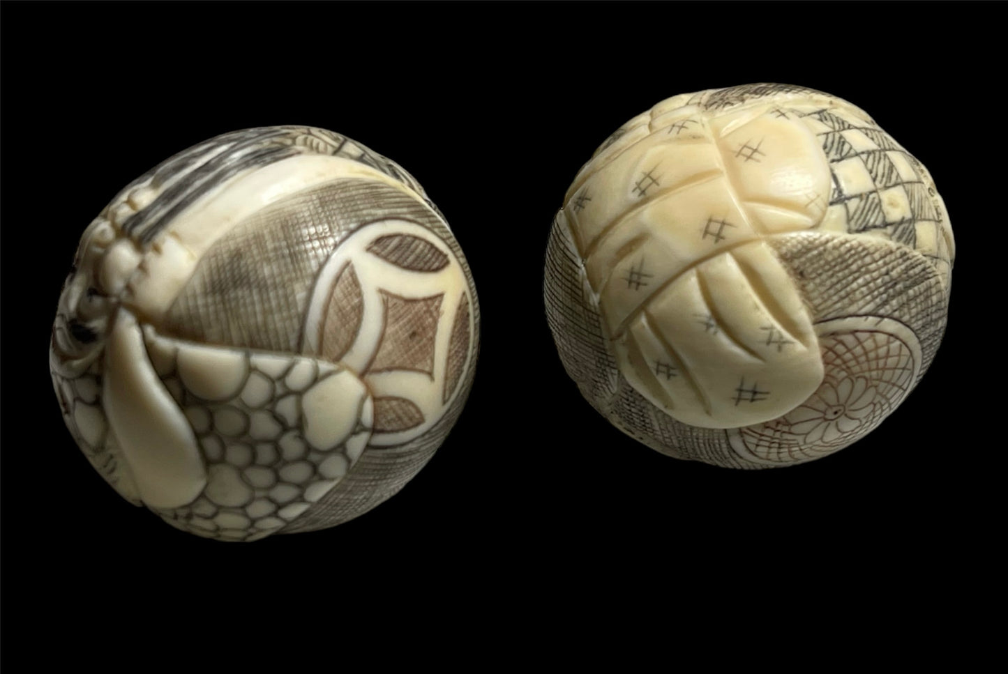 Two antique Japanese bone ojime beads